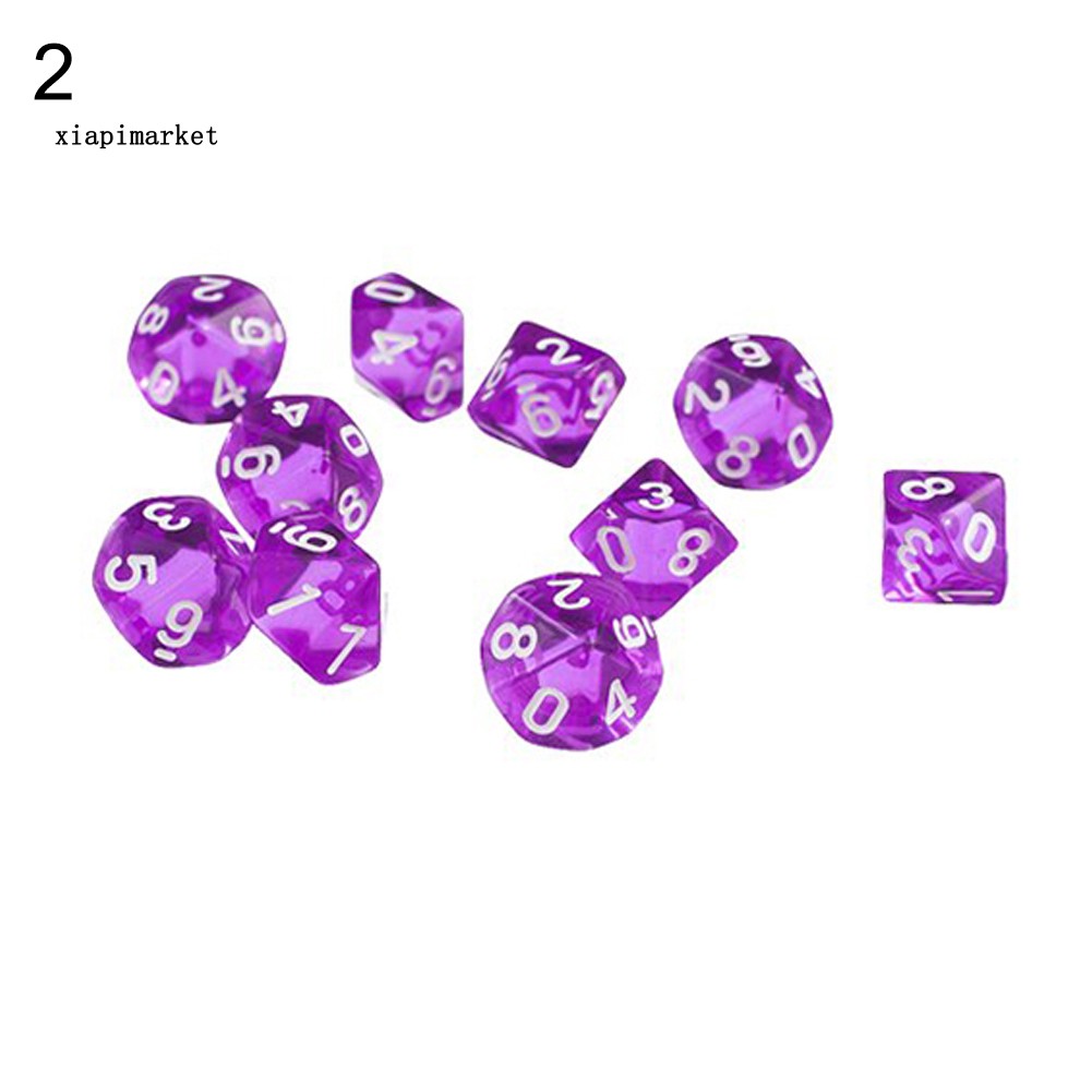 Bộ 10 xúc xắc đa diện D10 trong suốt dùng chơi Dungeons Dragons