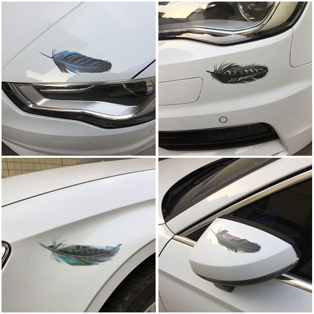 Set đề can dán xe hơi trang trí họa tiết lông vũ nhiều màu sắc