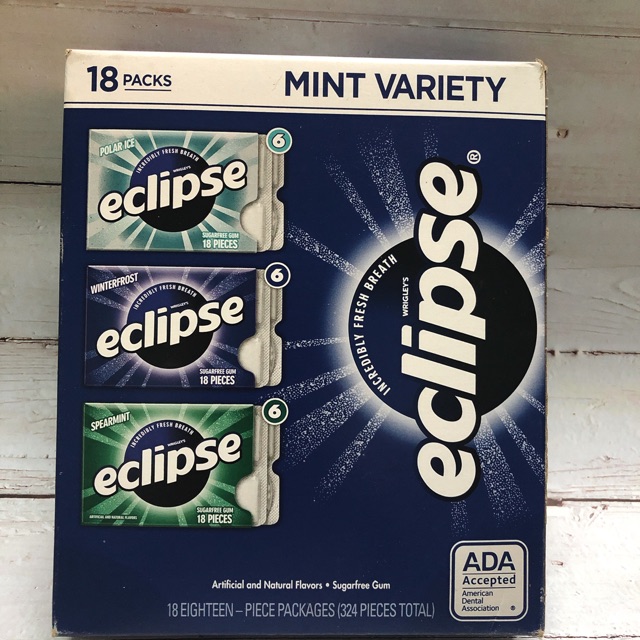 KẸO CAO SU KHÔNG ĐƯỜNG ECLIPSE 18 PACKS MINT VARIETY CỦA MỸ