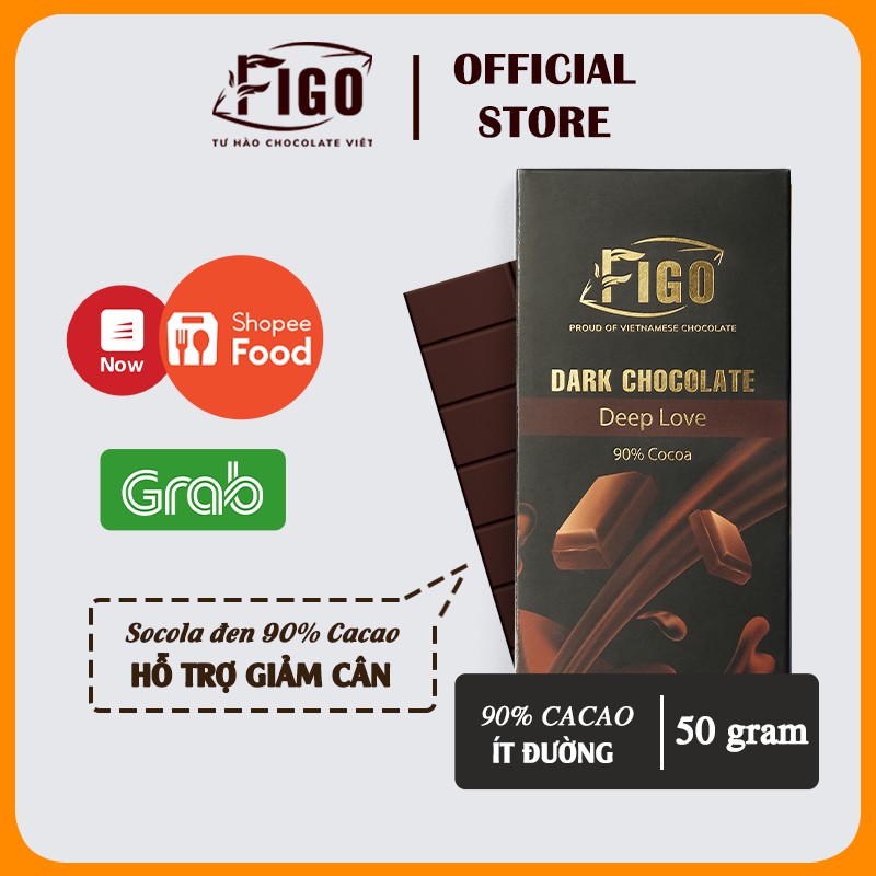 COMBO 3 Hộp Dark Chocolate 90% Cacao 50gr FIGO, Socola đen đắng 90% Cacao, ăn Giảm cân, ngăn ngừa bệnh, chất lượng