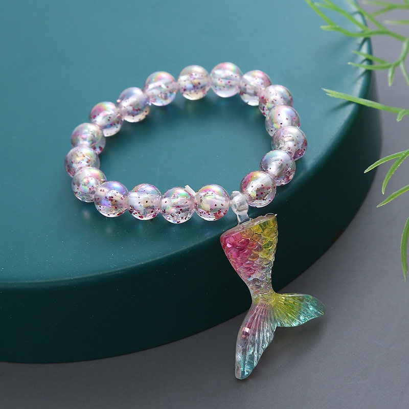 Vòng Tay Chuỗi Hạt Pha Lê Giả Màu Cầu Vồng Hình Đuôi Nàng Tiên Cá / Bướm Xinh Xắn Cho Bé Gái