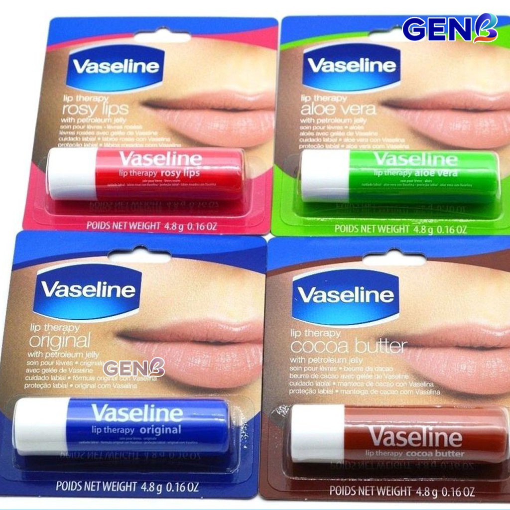 Son Dưỡng Môi Vaseline CHÍNH HÃNG Dạng Thỏi Ordinary/ Ca Cao/ Hồng/ Nha Đam Không Màu Lót Son Lì Trang Điểm Mỹ Phẩm GENB