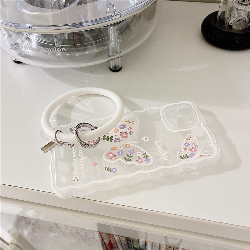 Ốp lưng iphone Ốp Điện Thoại Silicon Họa Tiết Hoa &amp; Bướm Có Vòng Tay Cho Iphone 13Pro 14pro xs 6 / 7 / 8 / plus / promax / mini-14 Dinuo case