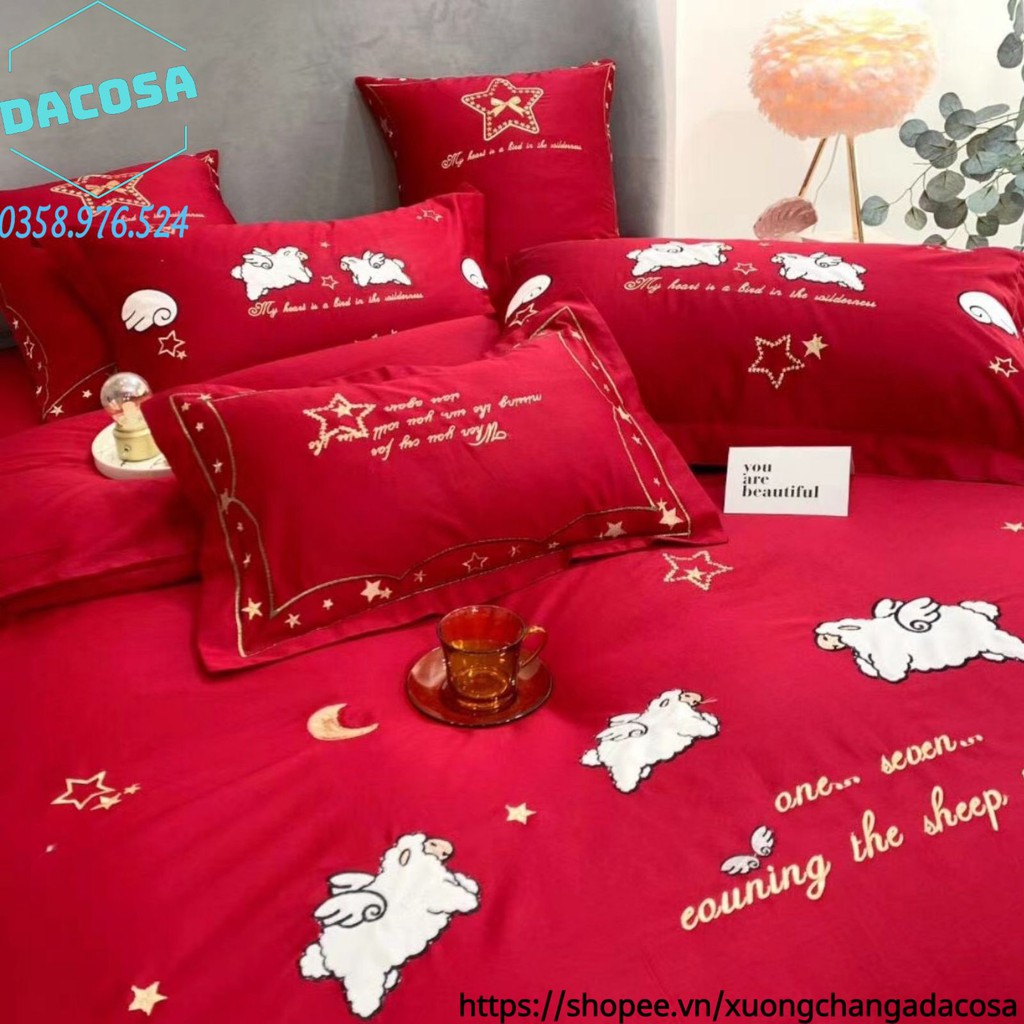 Set Chăn Ga Gối Lụa Lễ Cưới Hoàng Gia 7 Món - Dacosa Wedding