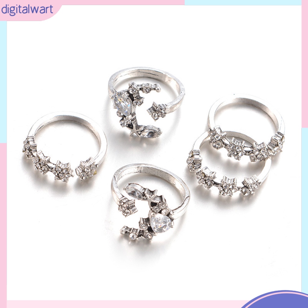 Set 5 nhẫn đốt ngón tay đính đá thời trang nữ