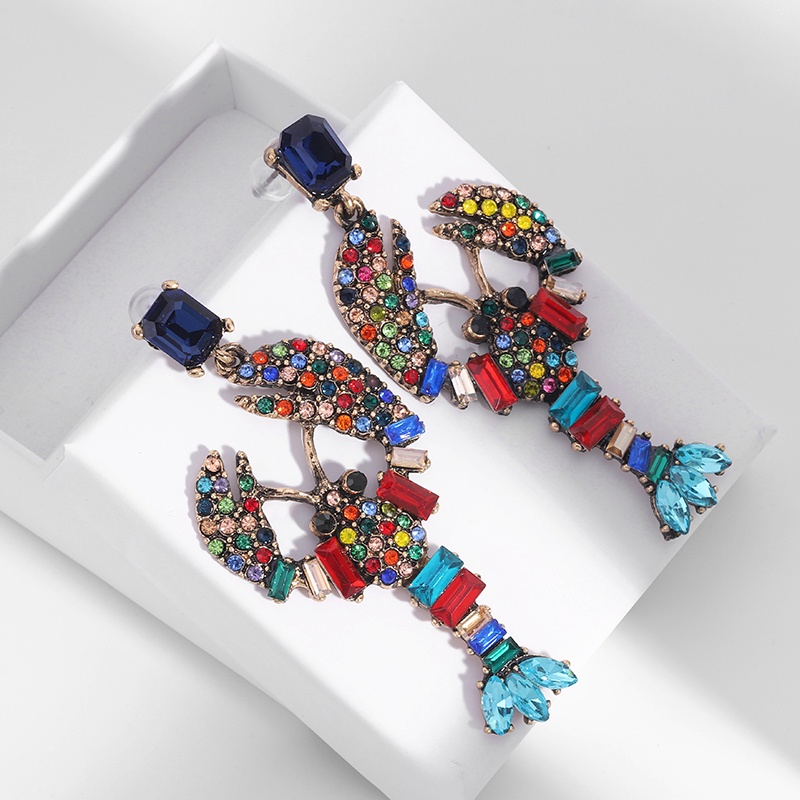 Bông Tai Hình Tôm Hùm Đính Đá Nhiều Màu Phong Cách Bohemian Thời Trang Cho Nữ PD114