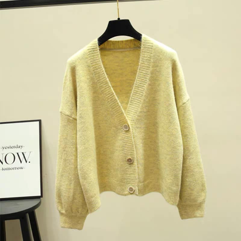 Áo khoác cardigan chất len mịn kiểu dáng dài trung bình, cổ V thích hợp cho mùa thu-đông