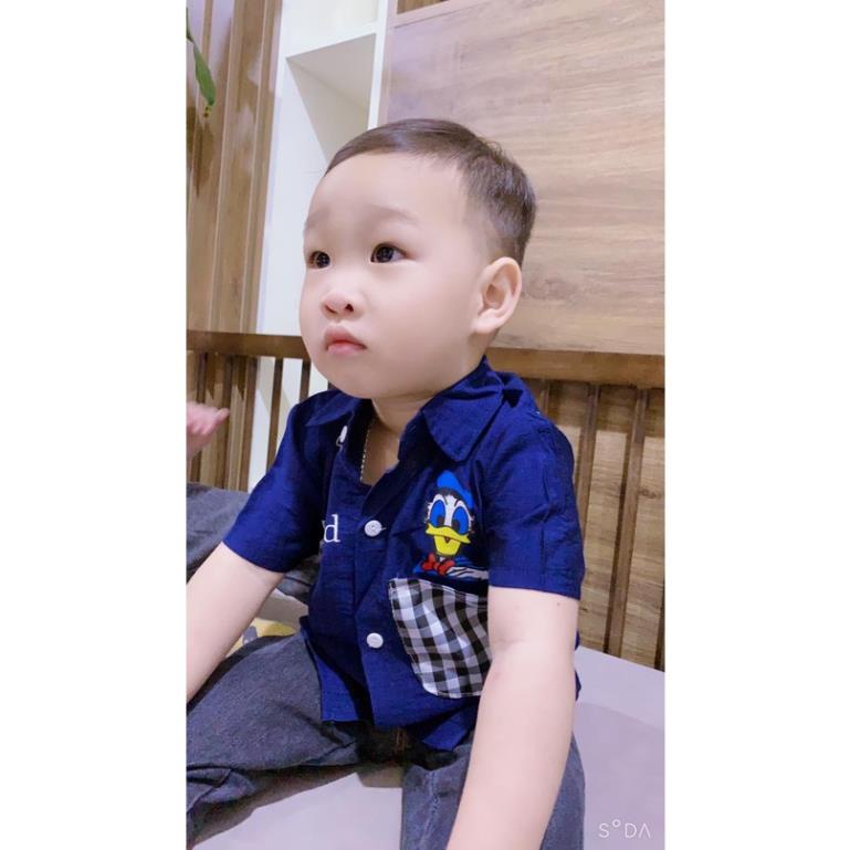 Áo sơ mi đũi cho bé trai phong cách Hàn Quốc size 9-23kg Hongvibaby