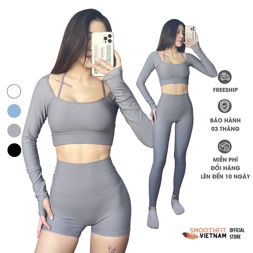 Bộ Tập Gym Nữ Dài Tay - Chất Liệu Spandex Cao Cấp SmoothFitVN 6256 Co Dãn 4 Chiều - Tập Gym, Yoga, Thể Dục Ngoài Trời