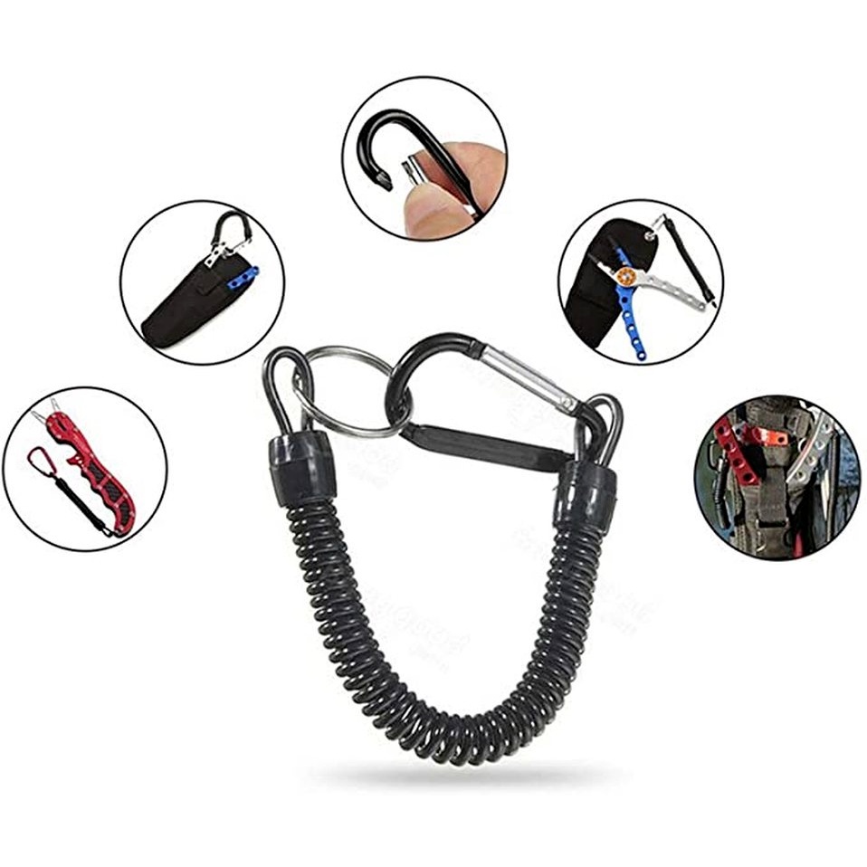 Dây Lò Xo Khóa Chống Thất Lạc Đa Năng Độ Co Giãn Cao Bằng Hợp Kim Nhôm Màu Đen Chống Nước Cho Cần Câu Cá Ngoài Trời