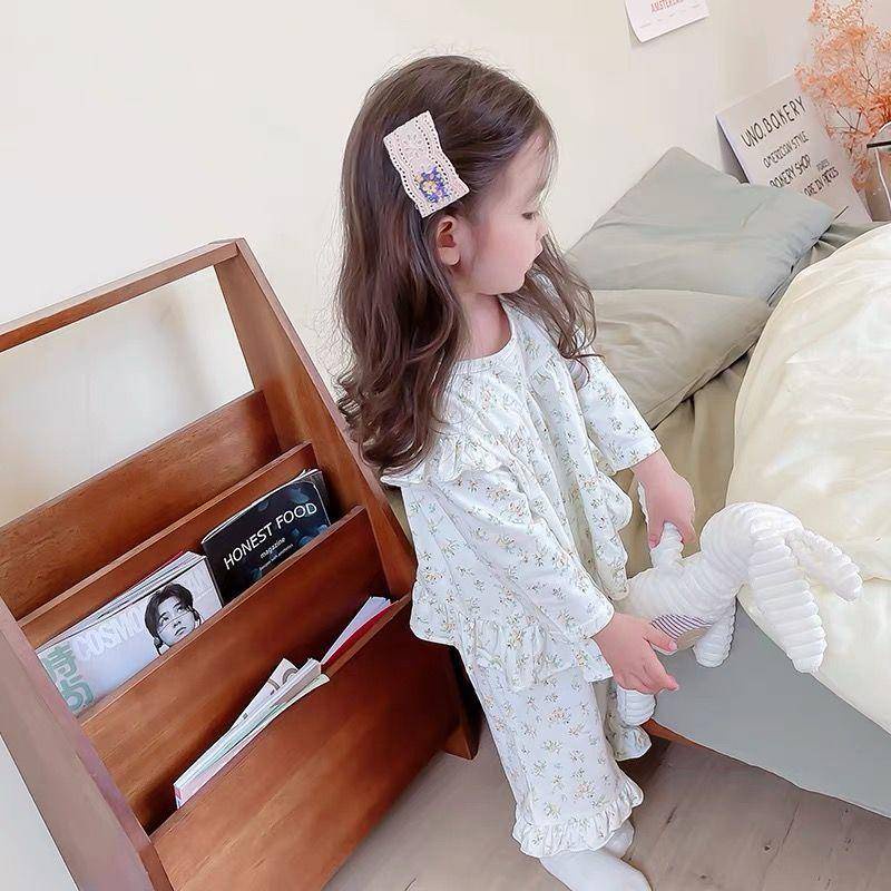 Bộ Đồ Ngủ Cotton Tay Dài Thoải Mái Phong Cách Công Chúa Hàn Quốc Cho Bé Gái