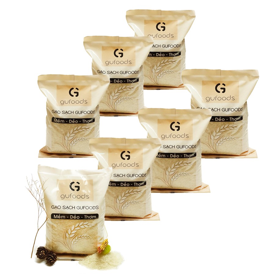 [Mã GROSALEHOT giảm 8% đơn 250K] Combo 7 Túi Gạo sạch GUfoods (dẻo - mềm - thơm) (mỗi túi 1kg) | BigBuy360 - bigbuy360.vn