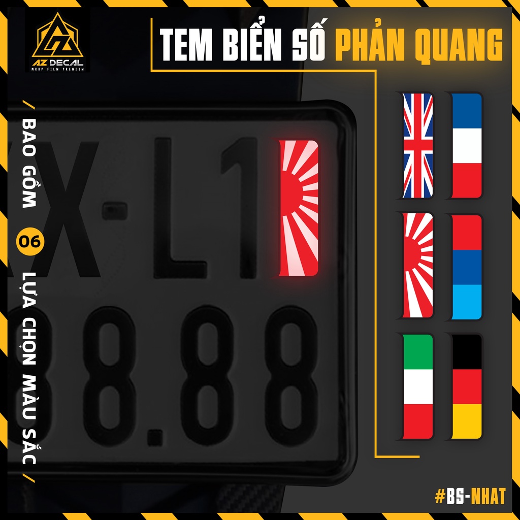 Tem Dán Biển Số Xe Mẫu Cờ Các Nước Phản Quang | Sticker Dán Biển Số Xe Máy, Ô Tô Chống Nước, Chống Bay Màu