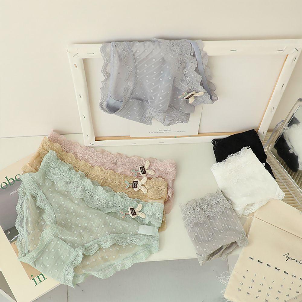 OCEANMAP Quần Lót Trong Suốt Thoáng Khí Lưng Vừa Họa Tiết Thỏ Gợn Sóng Đáng Yêu Cho Nữ