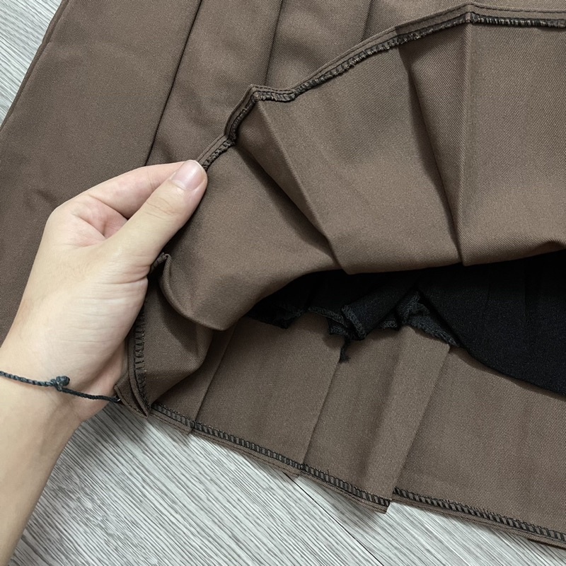 Chân váy xếp ly màu nâu, chân váy tennis cạp cao tôn dáng (kèm quần trong) | BigBuy360 - bigbuy360.vn