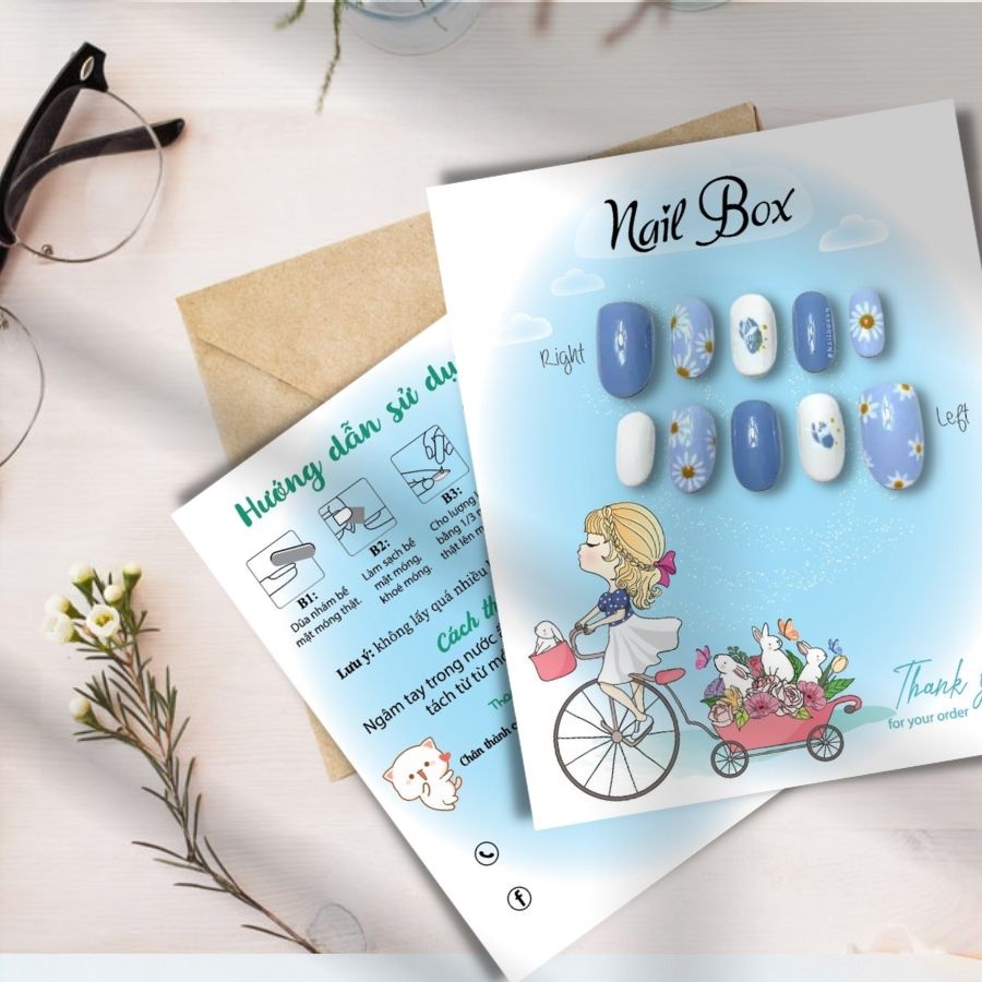 Combo 50 bìa Nail box giấy gắn móng tay giả giá rẻ, Giấy dày cán màng chống thấm nước - in 2 mặt