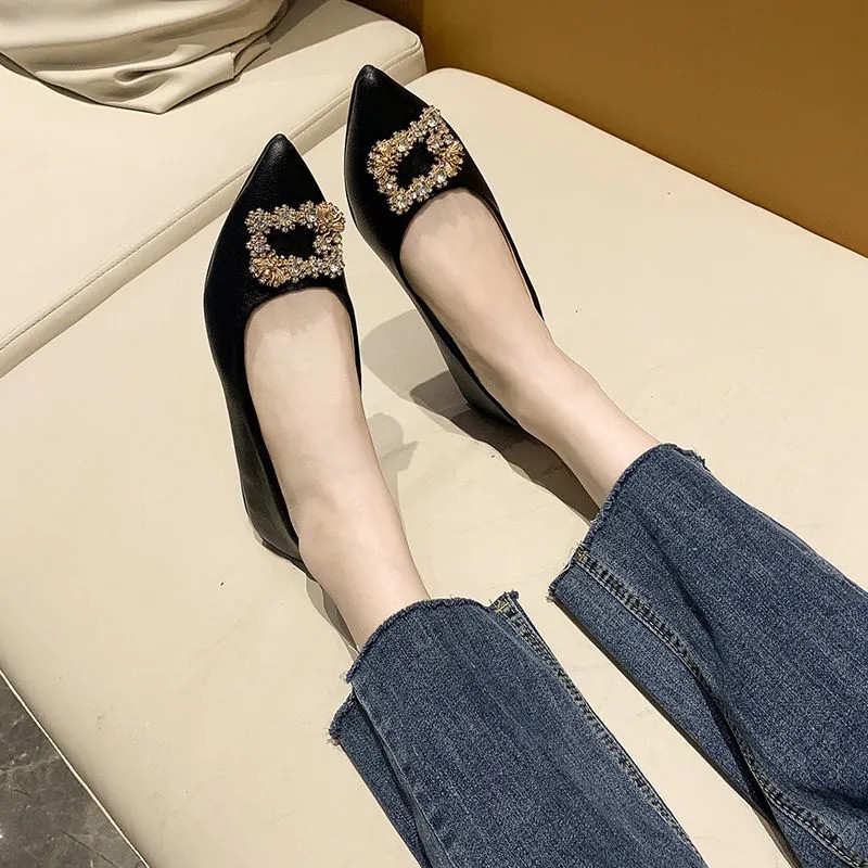 SWEETC Giày bệt nữ thời trang da mềm đế mềm mũi nhọn miệng nông cô dâu phù dâu giày cưới giày bệt