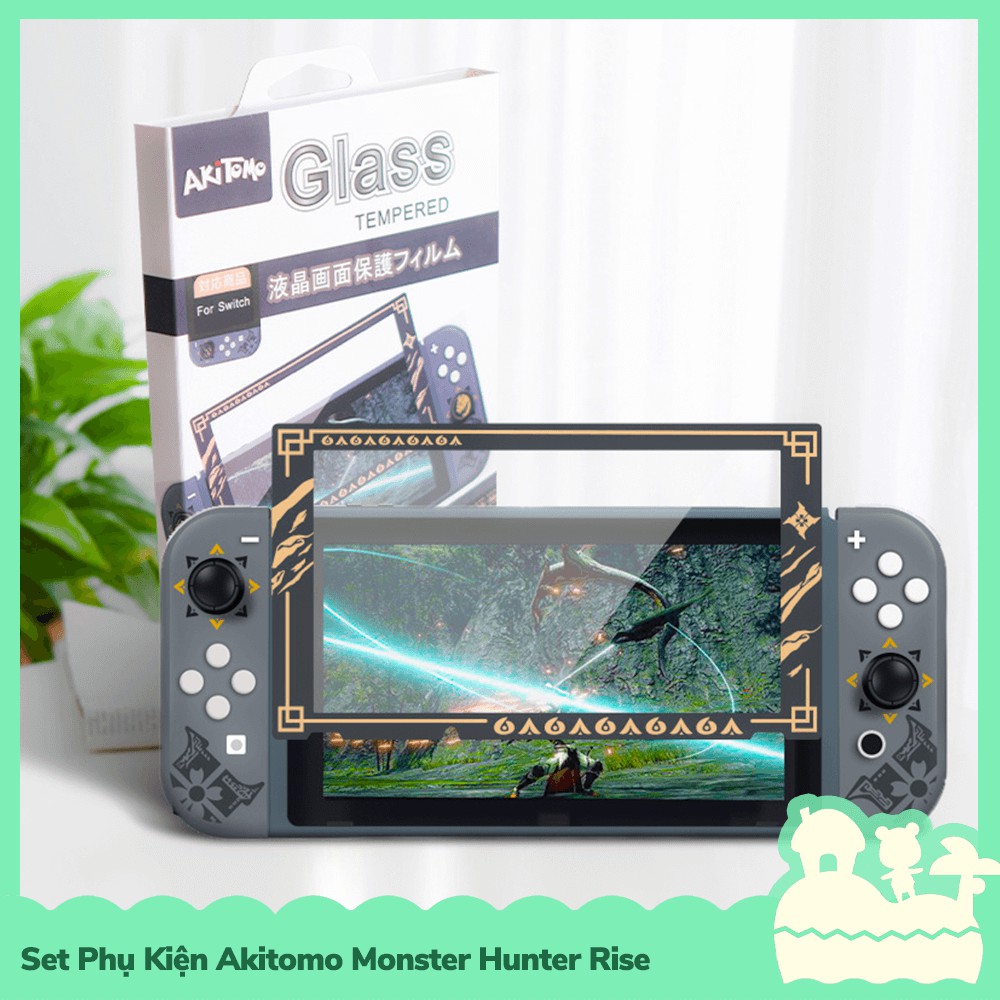 [Sẵn VN] Set Phụ Kiện Akitomo Monster Hunter Rise Hộp Băng, Đế Kê, Bọc nút Analog Cho Máy Game Nintendo Switch &amp; Lite