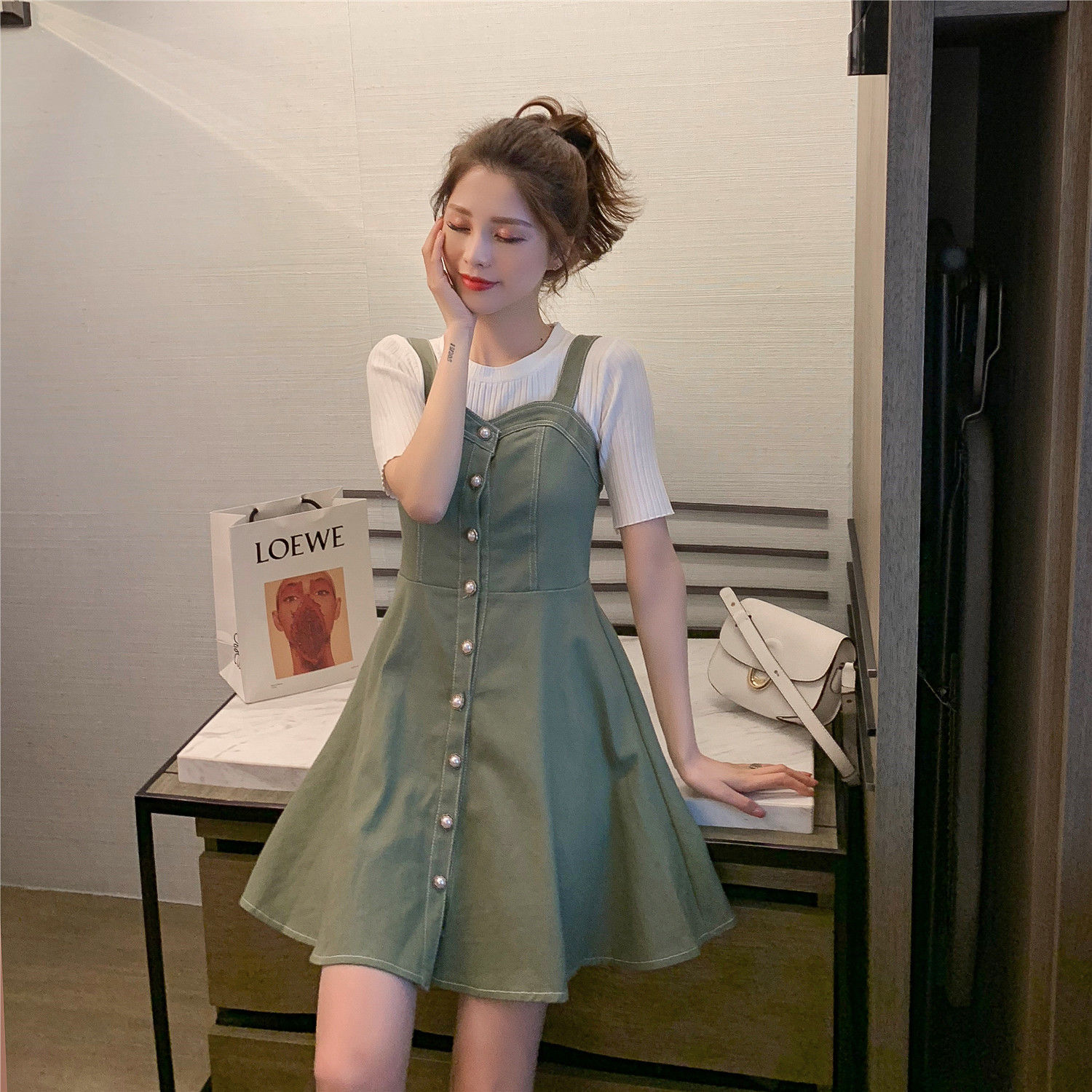 Set Áo Thun Ngắn Tay + Đầm Yếm Thời Trang Hè 200 Cho Nữ | BigBuy360 - bigbuy360.vn