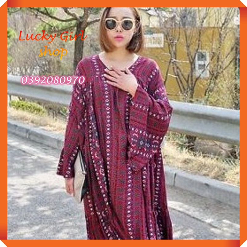Đầm Lanh Thổ Cẩm Thái Tay Dài Dáng Suông Hoặc Cột Dây Eo Free Size Từ 50-75kg - Lucky Girl shop