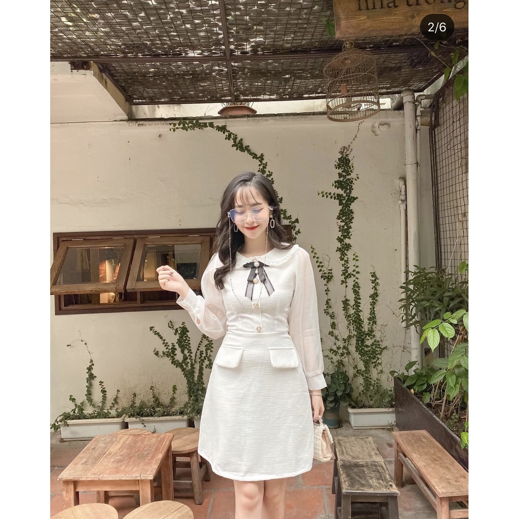 [có video và ảnh thật] Đẩm dự tiệc nữ màu trắng dễ thương mặc dự tiệc dạo phố cực xinh mã [VAI BỐ | BigBuy360 - bigbuy360.vn