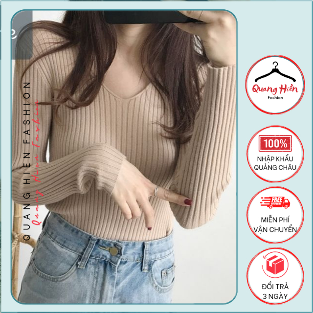 Áo Len nữ Quảng Châu lông cừu cổ tim body mềm mại freesize MS220