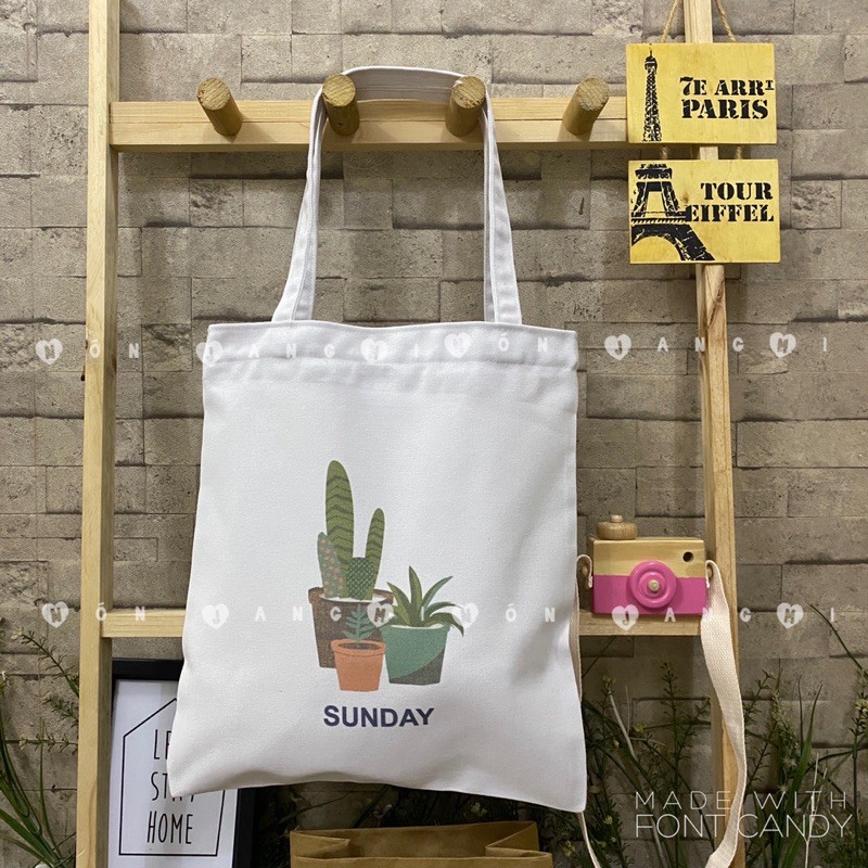 Túi Tote Vải Canvas Chậu Cây Xanh