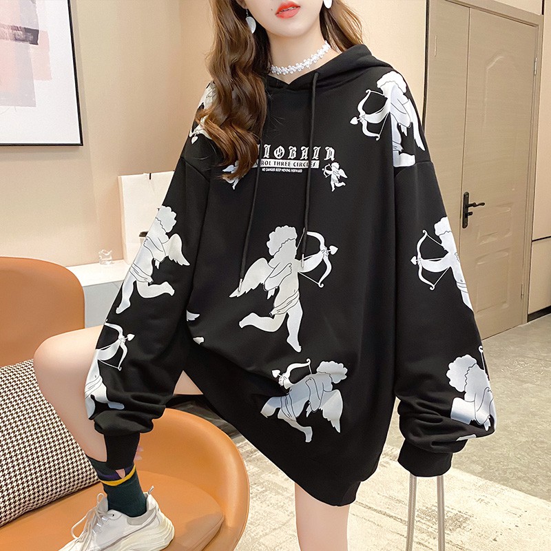 Áo Hoodie HIPSTER Dài Tay Có Mũ Dáng Dài Rộng Thời Trang Hàn Quốc Cho Nữ