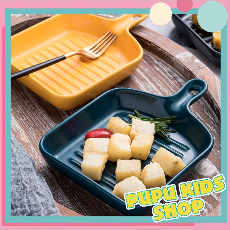 Đĩa vuông có tay cầm dùng nấu nướng và decor size 21.5cm | BigBuy360 - bigbuy360.vn