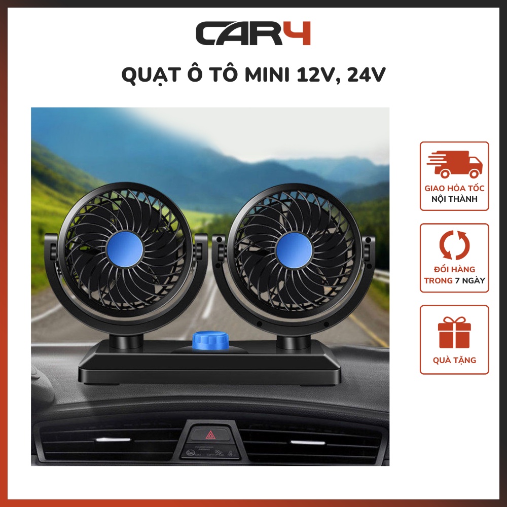 Quạt ô tô mini 12v, 24v gắn taplo xoay 360 độ Car4 - (KM Khai Trương)