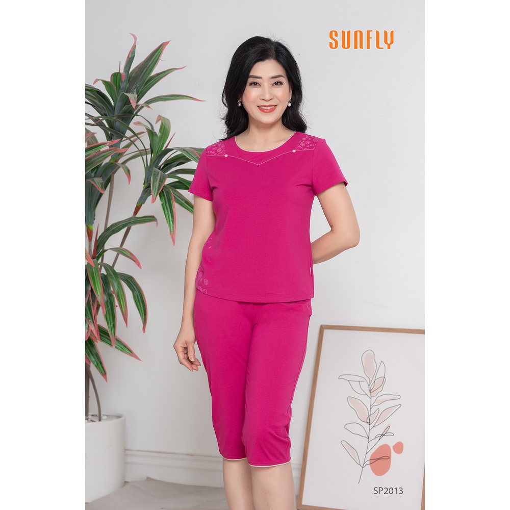 Bộ mặc nhà nữ áo tay cộc quần lửng cotton hãng sunfly SP2013