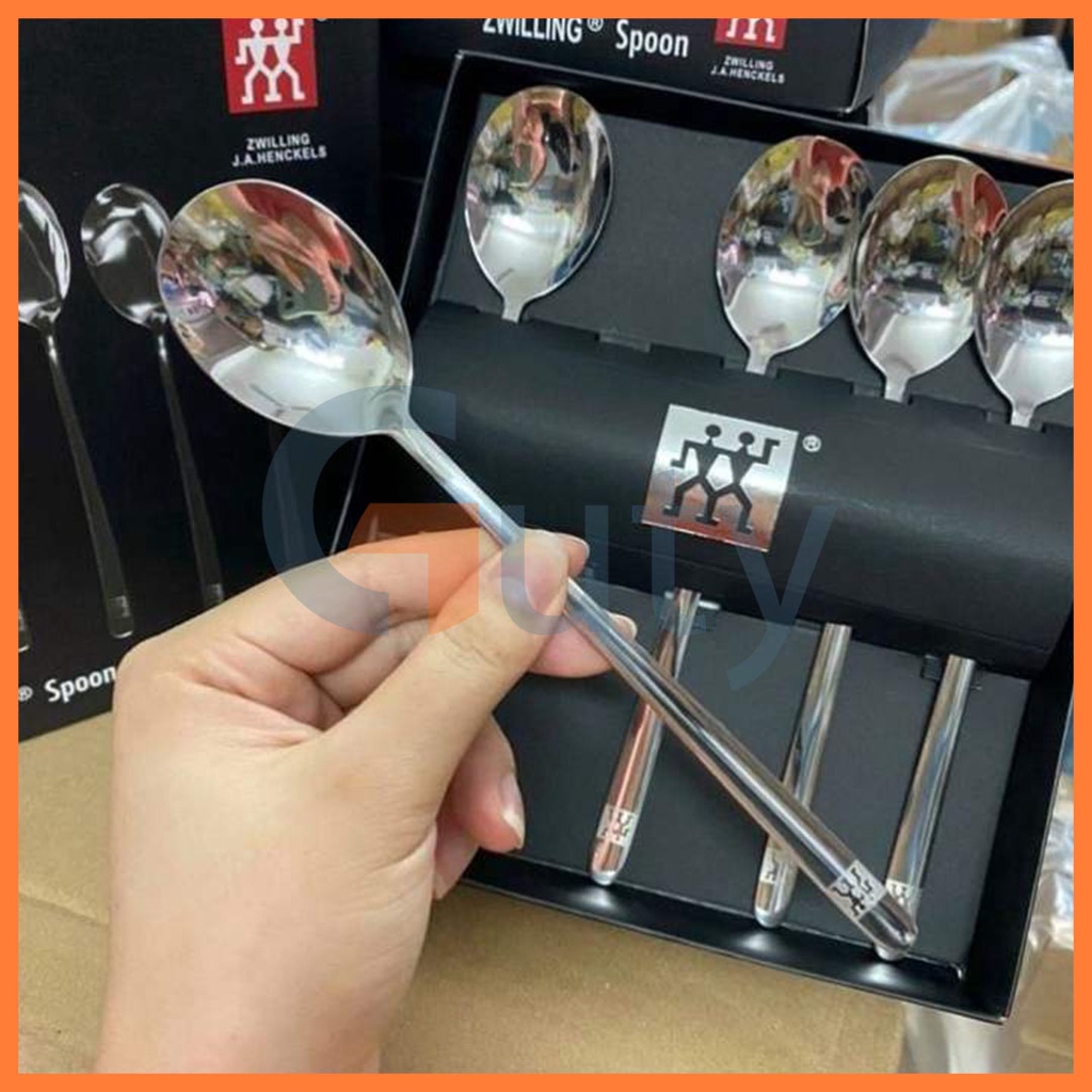 Hộp 5 thìa muỗng inox zwilling bền đẹp tiện lợi có hợp đựng kèm, thìa cà phê, thìa inox, thìa hot, thìa đẹp - Guty Home