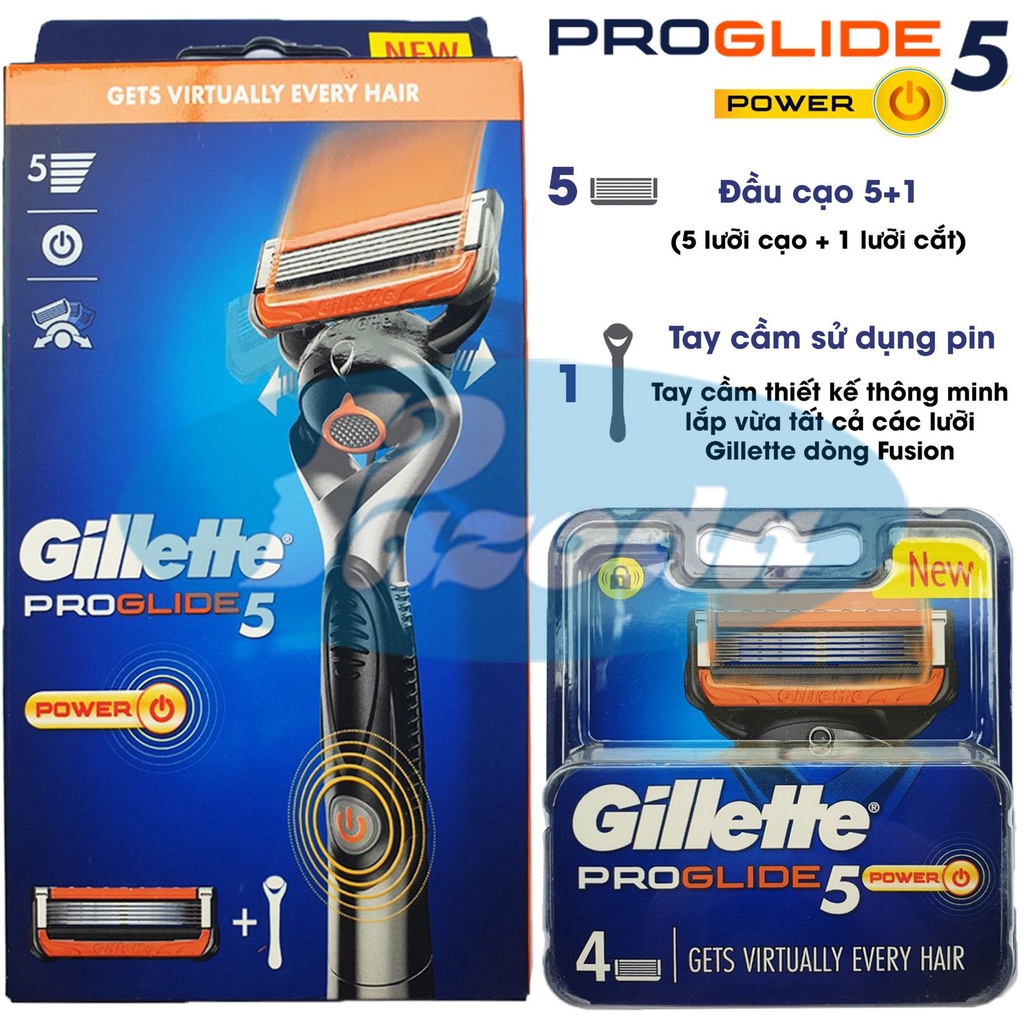 Combo dao cạo râu Gillette Proglide5 Power (1 cán + 5 đầu cạo)