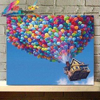 Tranh sơn dầu số hóa - Ngôi nhà khinh khí cầu