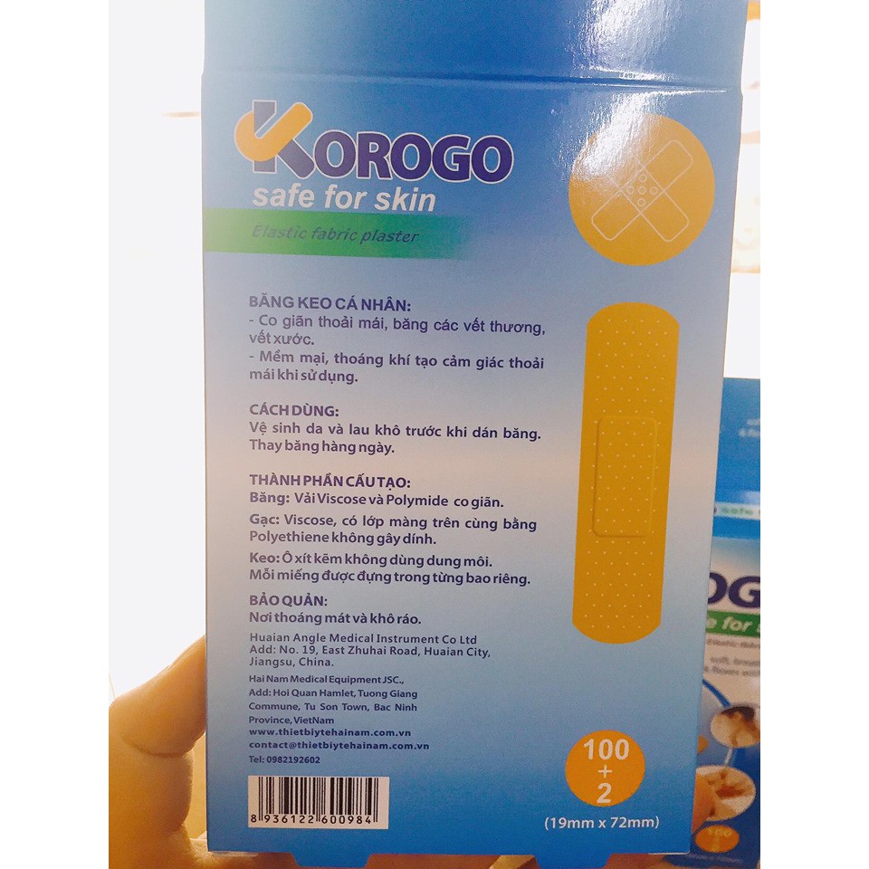 Băng dính cá nhân KOROGO chống nước (hộp 102 miếng)