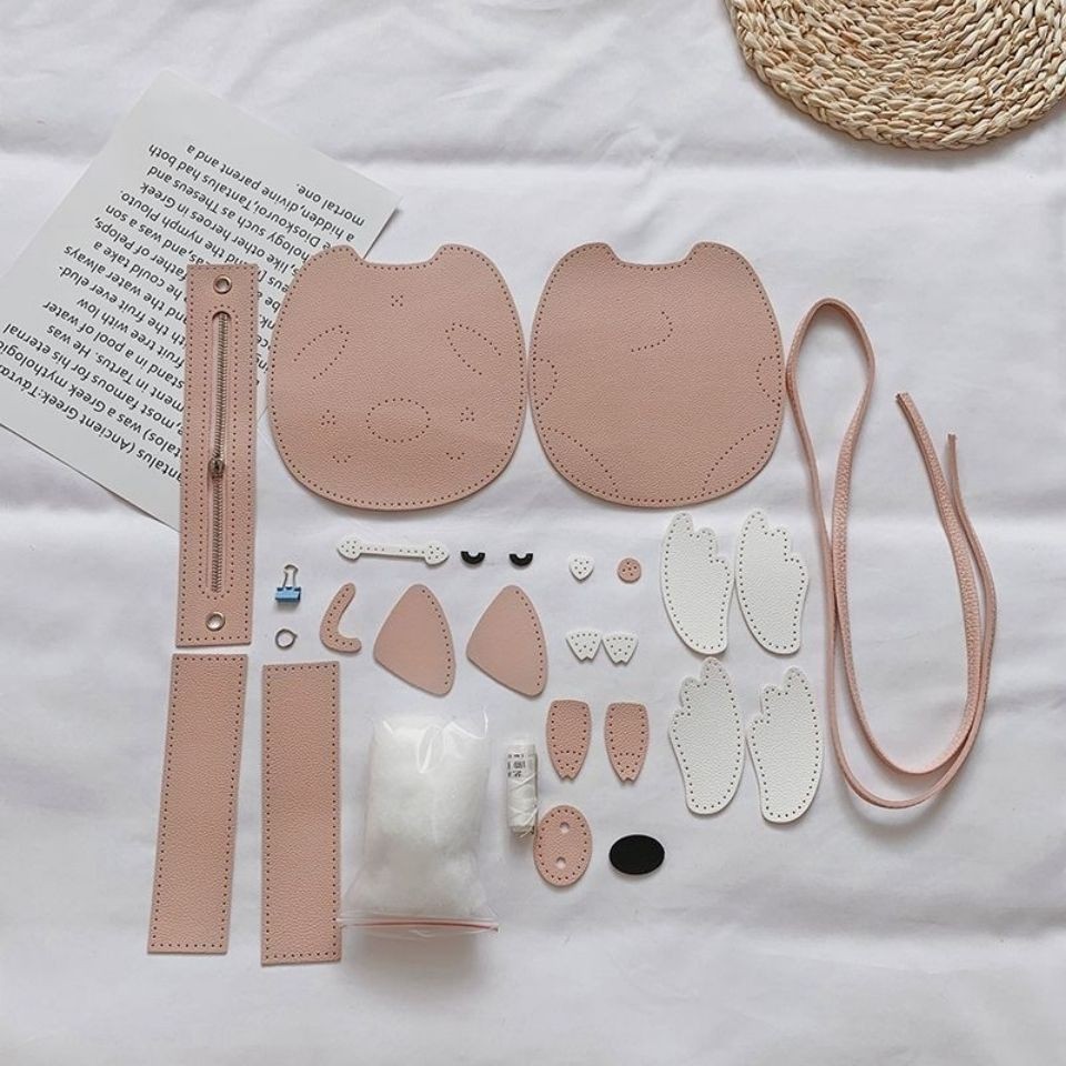 SET NGUYÊN LIỆU - Túi tự đan chéo màu hồng hình heo con xinh xắn dành cho nữ (Có ảnh thật)