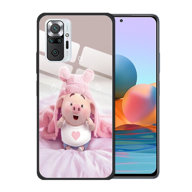 Ốp điện thoại kính cường lực chống trầy in hình heo cho Xiaomi Redmi Note 10 5G 10S Pro 9S Redmi 9A 9 8 9T