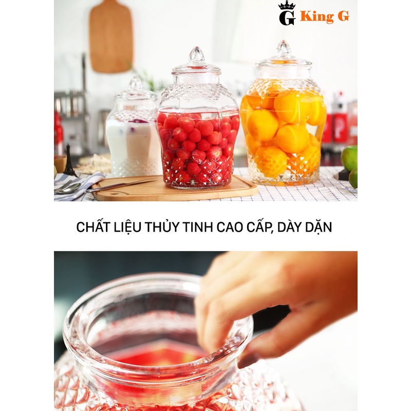 Bình Thủy Tinh  King G - Bình Thủy Tinh Ngâm Rượu Họa Tiết Kim Cương Dung Tích 3L, 6L, 8L, 10L, 15L, 25L -BKC01