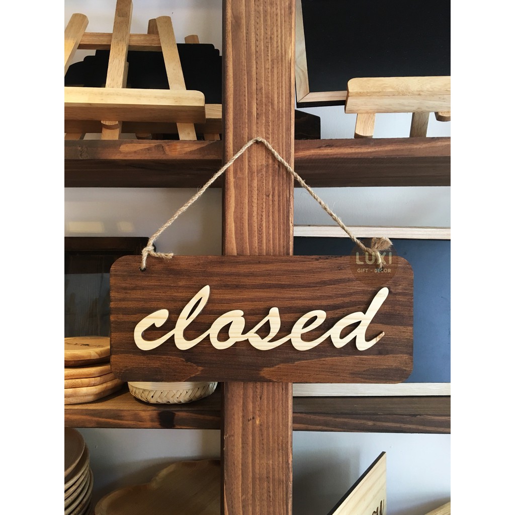 Bảng gỗ treo cửa 2 mặt Open – Close mã 23 (Xưởng LUXI decor)