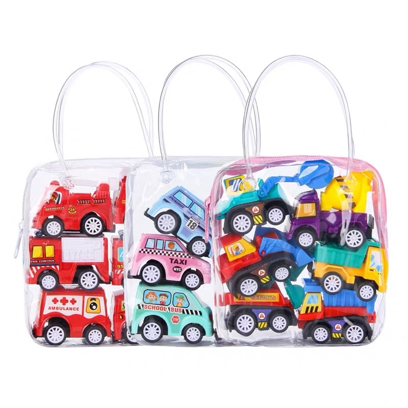 Sét túi 6 ô tô mini chạy cót hàng nhựa xịn xò cao cấp cho bé
