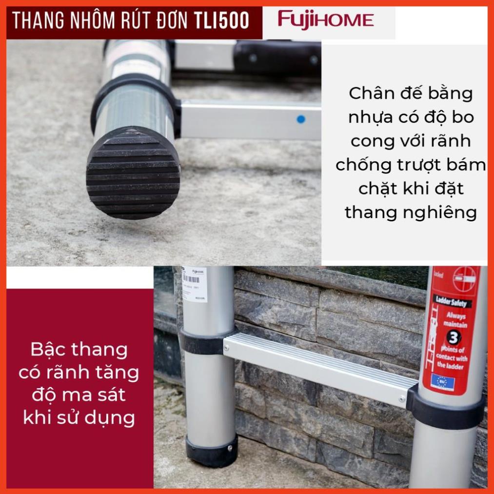 Thang nhôm rút đơn FUJIHOME 3,8M - 5M gấp gọn chính hãng, thang rút xếp gọn gia đình đa năng Nhập Khẩu Nhật Bản