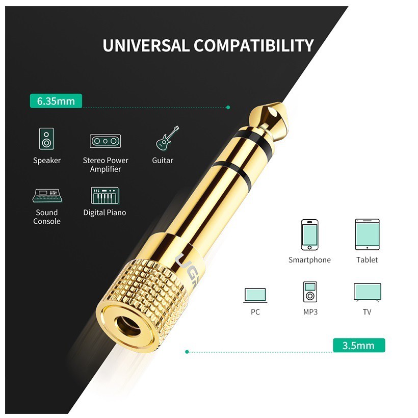 Đầu jack chuyển đổi âm thanh từ cổng 6.5mm đực sang cổng 3.5mm cái UGREEN 20503