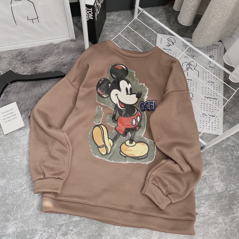 [FREESHIP - HÀNG LOẠI 1] ÁO NỈ MICKY NÂU FORM RỘNG HOT HIT