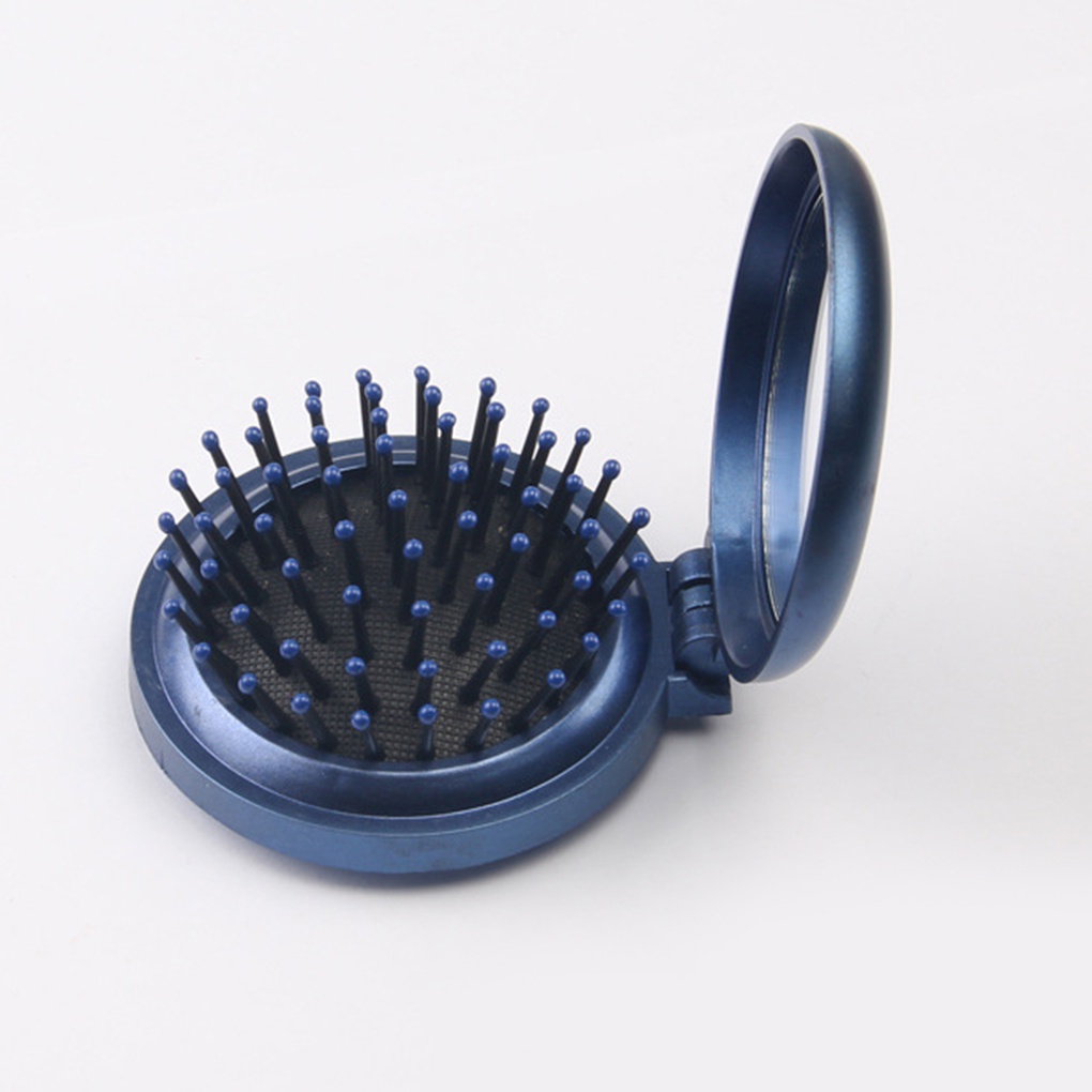 New Girls Travel Folding Hair Brush With Mirror Pocket Size Comb
