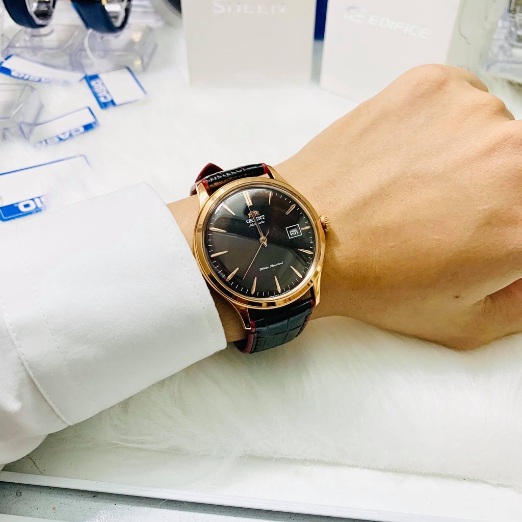 Đồng hồ nam dây da máy cơ cao cấp Orient Bambino V4 FAC08001T0 Mặt đen chống nước 3ATM Bảo hành 1 năm Hyma watch