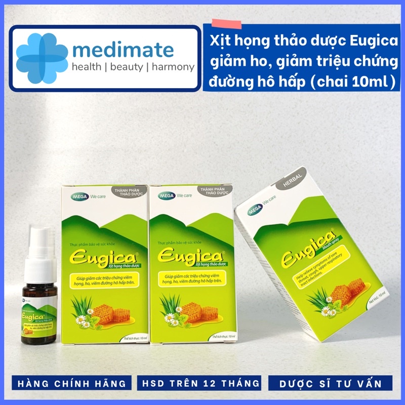Xịt họng thảo dược Eugica giảm ho, giảm triệu chứng trên hô hấp (chai 10ml)