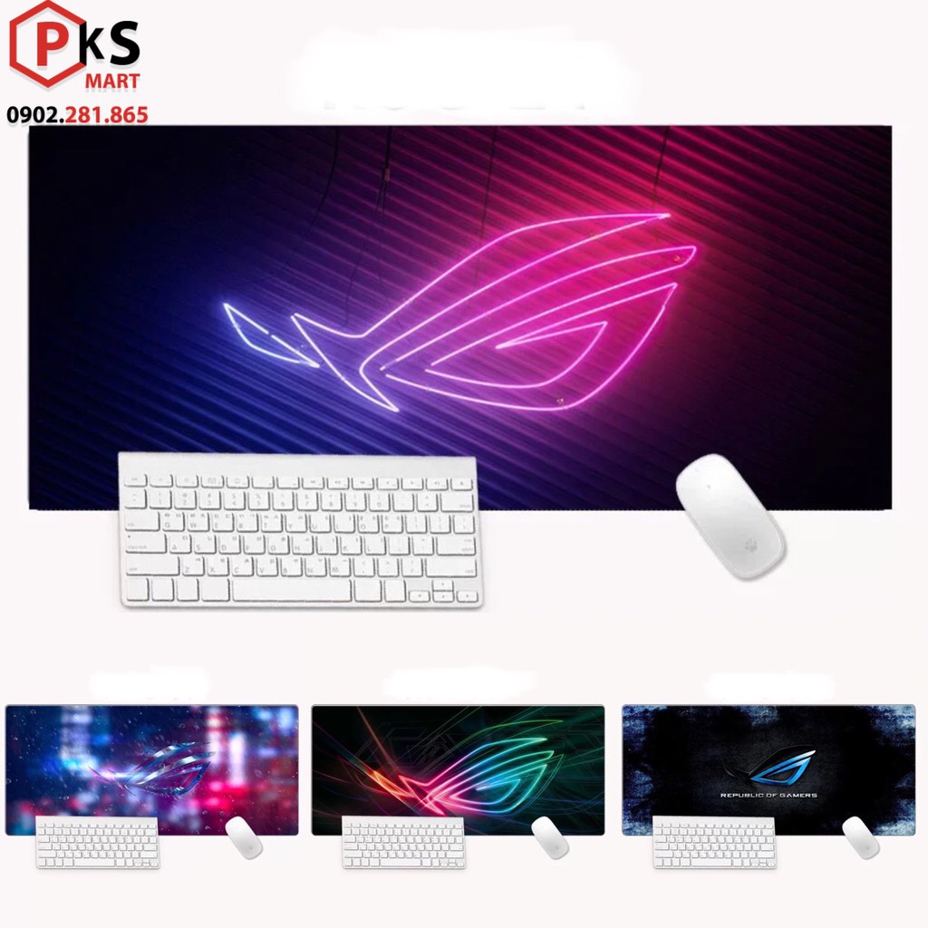 Lót chuột, pad chuột cỡ lớn, nhỏ ASUS ROG 800x300x2mm, 210x260mm in 3d phản quang may viền chắc chắn được chọn hình