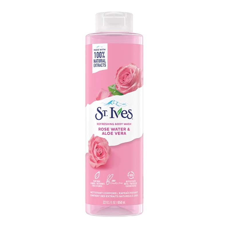 SỮA TẮM ST.IVES HOA HỒNG &amp; LÔ HỘI 650ML/ ST IVES REFRESHING BODY WASH ROSE WATER &amp; ALOE VERA