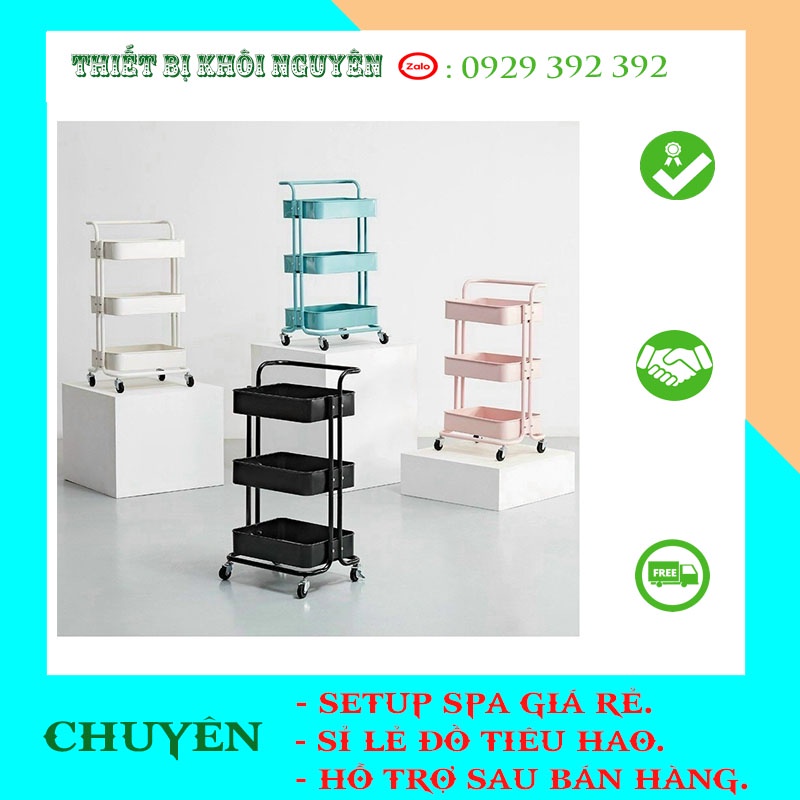 Xe Đẩy Spa 3 Tầng Đa Năng- Xe Đẩy Nhựa- Kệ Để Đồ Bỉm Sữa