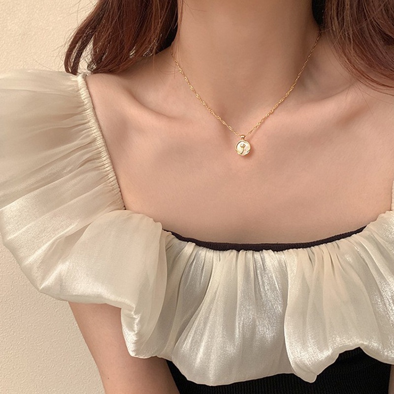 Vòng cổ Mặt Thẻ Tròn Khắc Hình Hoa Hồng Thời Trang